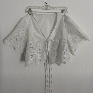 SHEIN White Eyelet Tie-Front Cropped Blouse